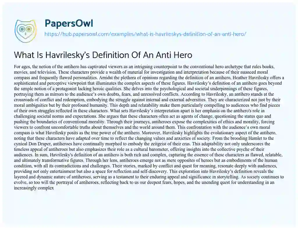 Essay on What Is Havrilesky’s Definition Of An Anti Hero