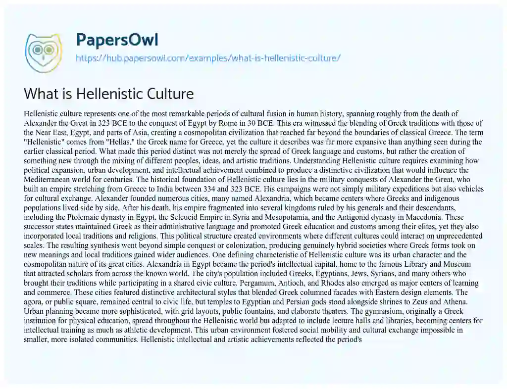 Essay on What is Hellenistic Culture