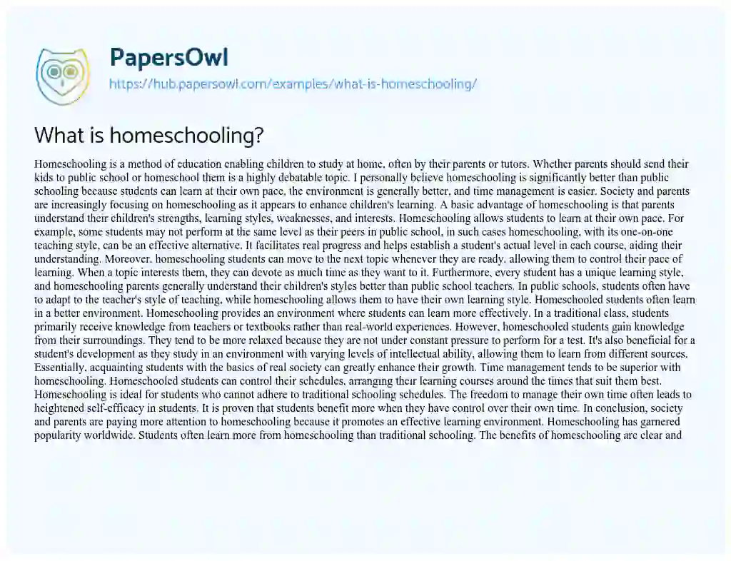Essay on What is homeschooling?