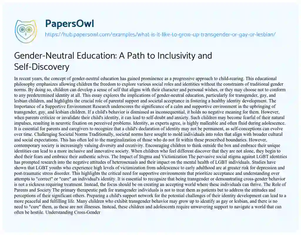 Essay on Gender-Neutral Education: A Path to Inclusivity and Self-Discovery