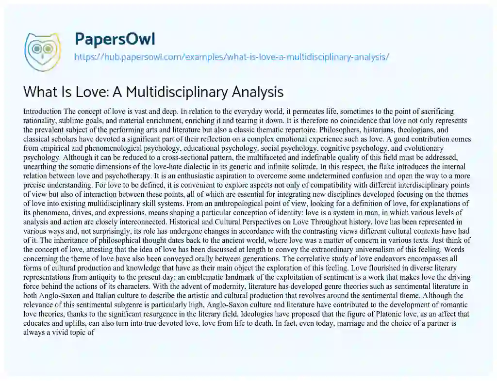 Essay on What Is Love: A Multidisciplinary Analysis