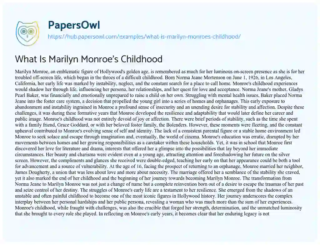 Essay on What Is Marilyn Monroe’s Childhood
