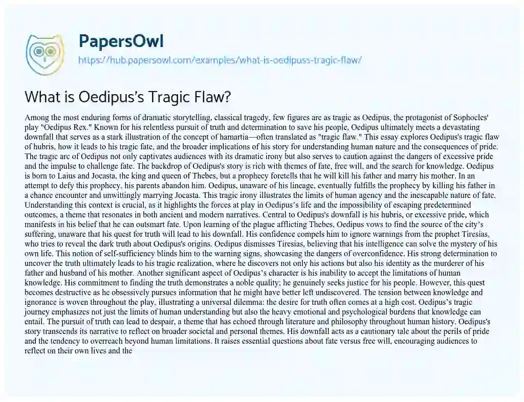 Essay on What is Oedipus’s Tragic Flaw?