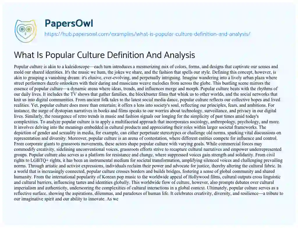 Essay on What Is Popular Culture Definition And Analysis