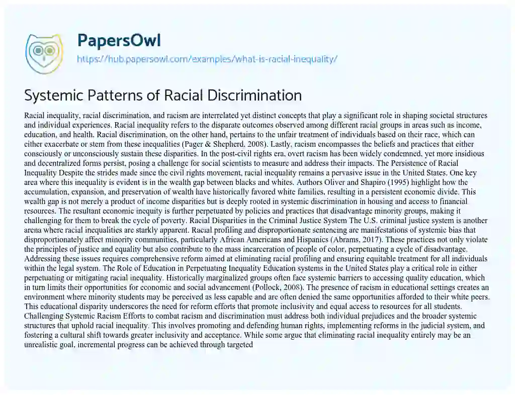 Essay on Systemic Patterns of Racial Discrimination