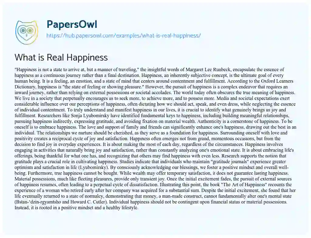 Essay on What is Real Happiness