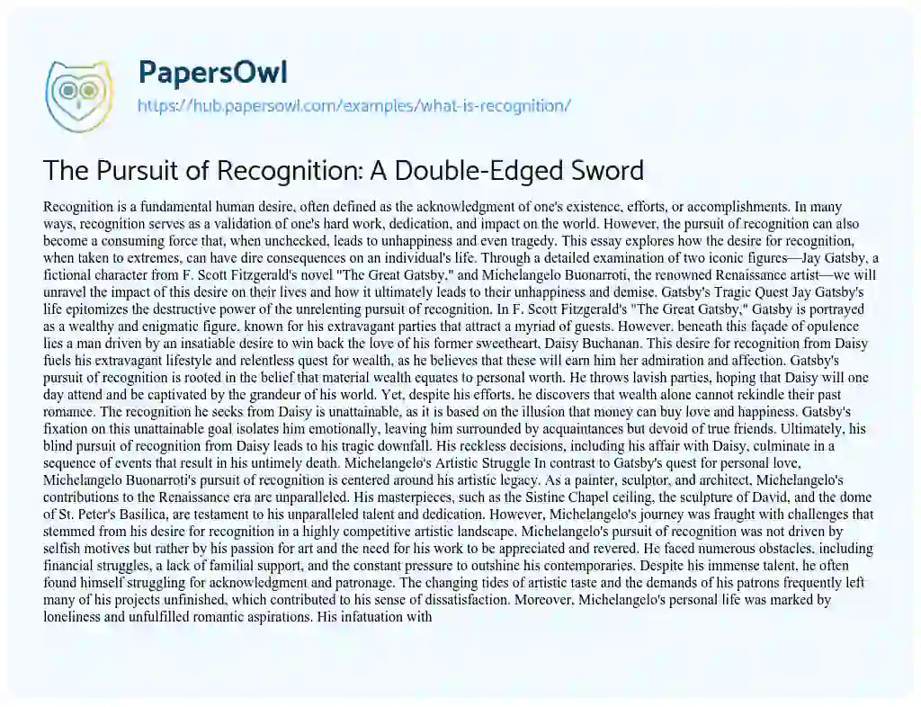 Essay on The Pursuit of Recognition: A Double-Edged Sword