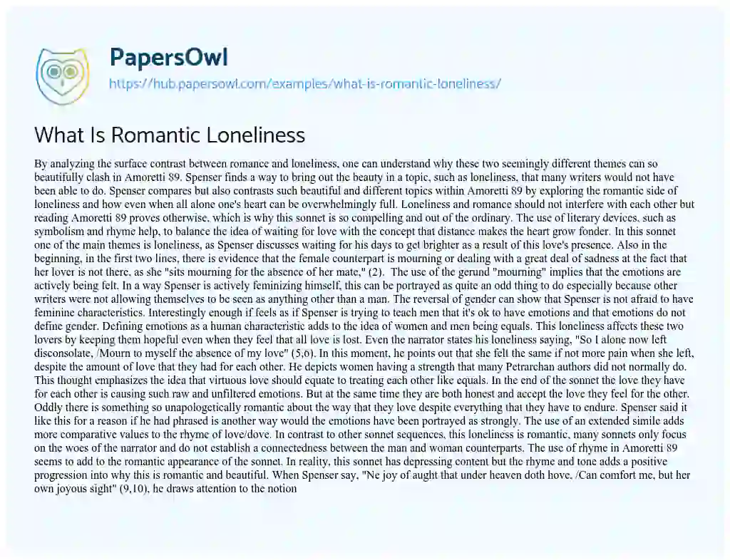 Essay on What Is Romantic Loneliness