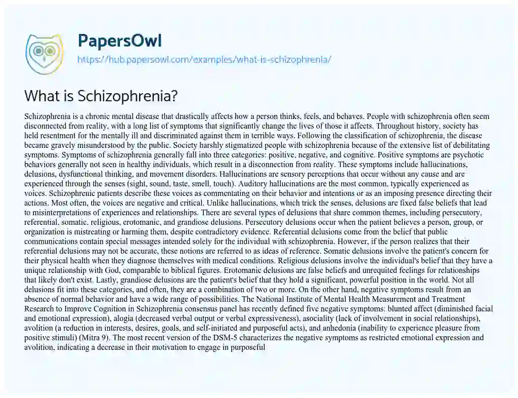 Essay on What is Schizophrenia?