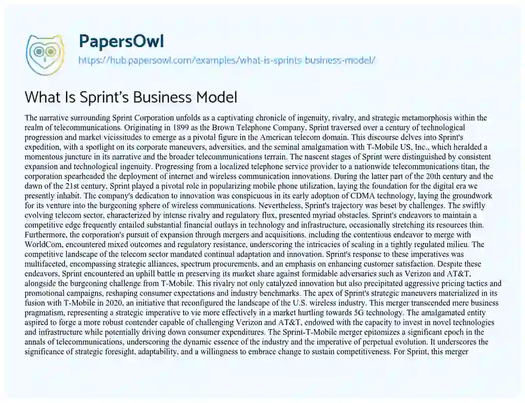 Essay on What Is Sprint’s Business Model