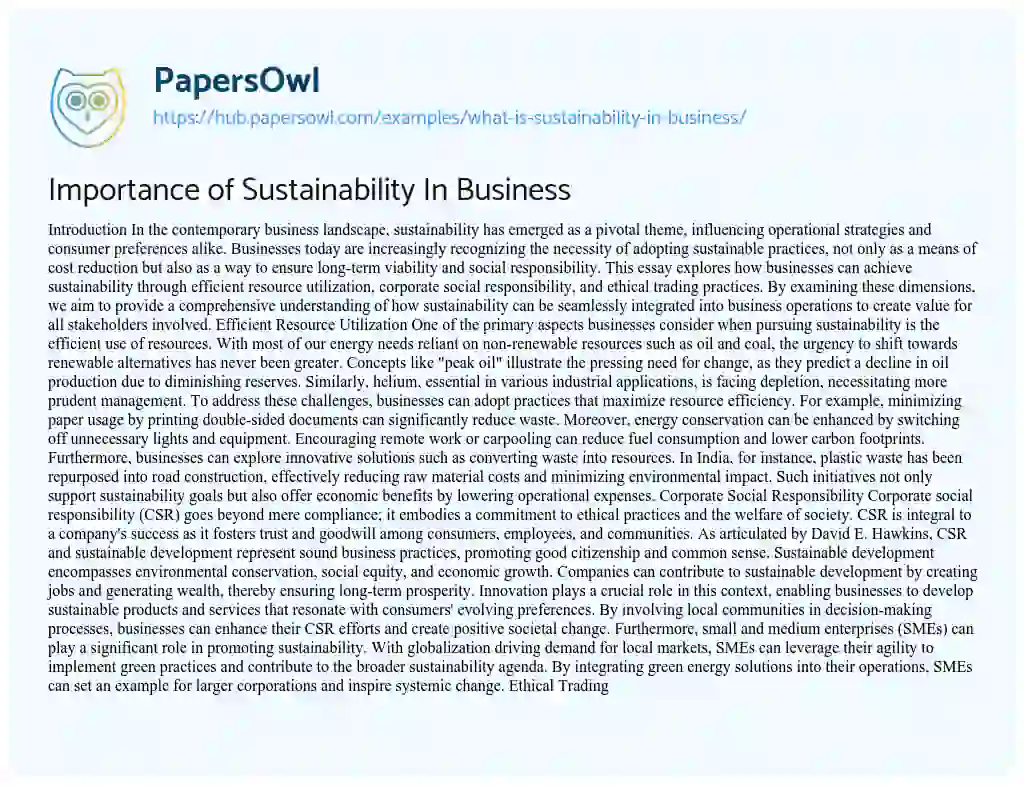 Essay on Importance of Sustainability In Business