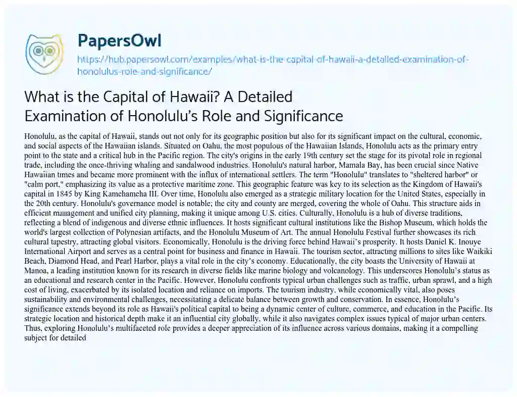 Essay on What is the Capital of Hawaii? A Detailed Examination of Honolulu’s Role and Significance