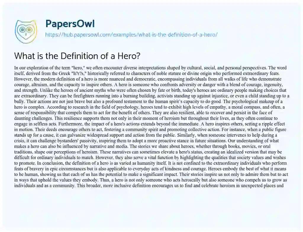 Essay on What is the Definition of a Hero?