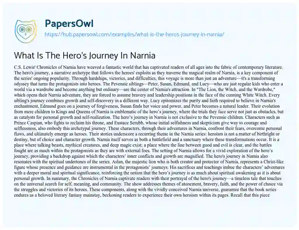 Essay on What Is The Hero’s Journey In Narnia