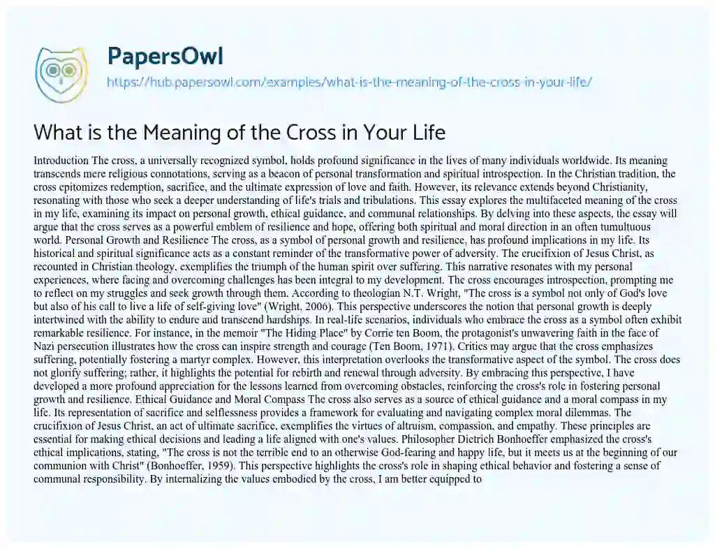 Essay on What is the Meaning of the Cross in Your Life