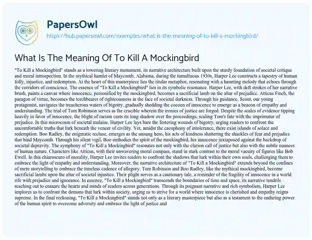 Essay on What Is The Meaning Of To Kill A Mockingbird