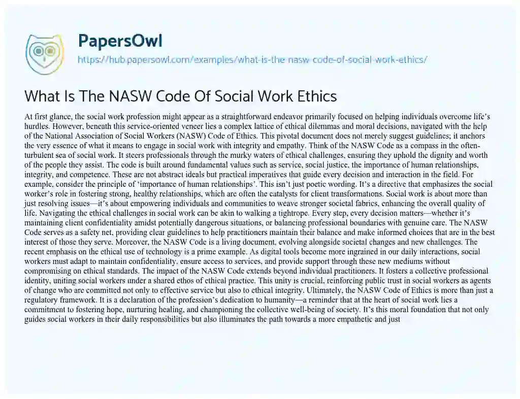 Essay on What Is The NASW Code Of Social Work Ethics