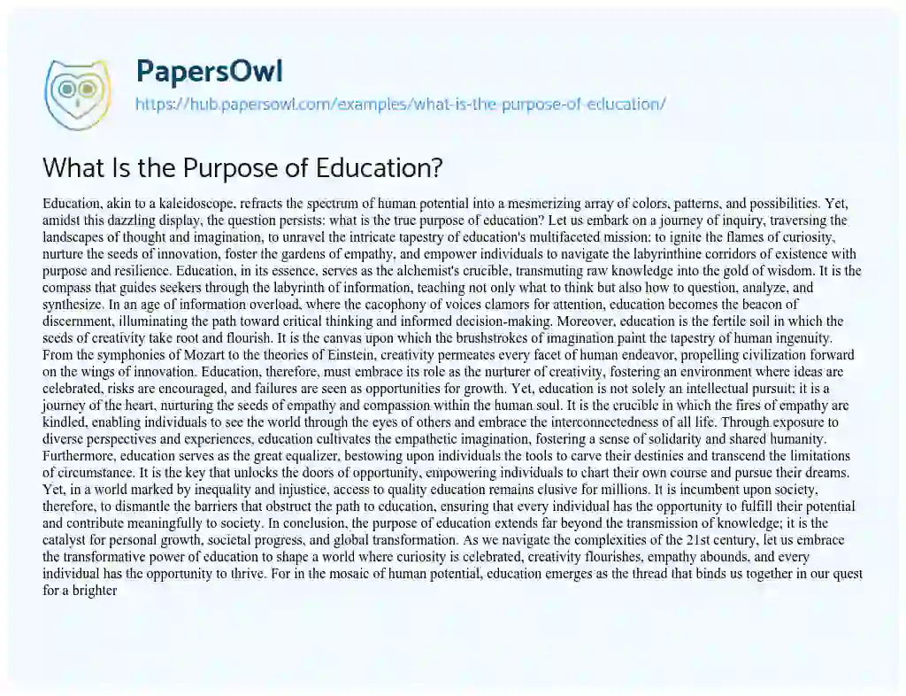 Essay on What Is the Purpose of Education?