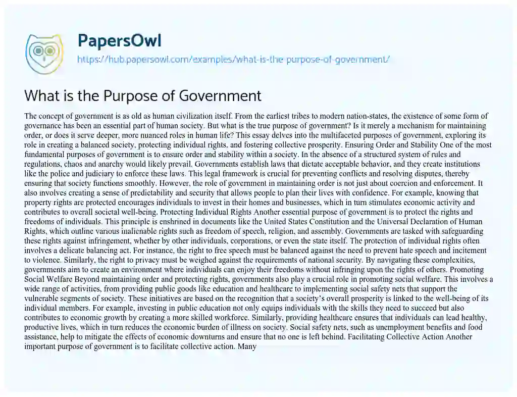 Essay on What is the Purpose of Government