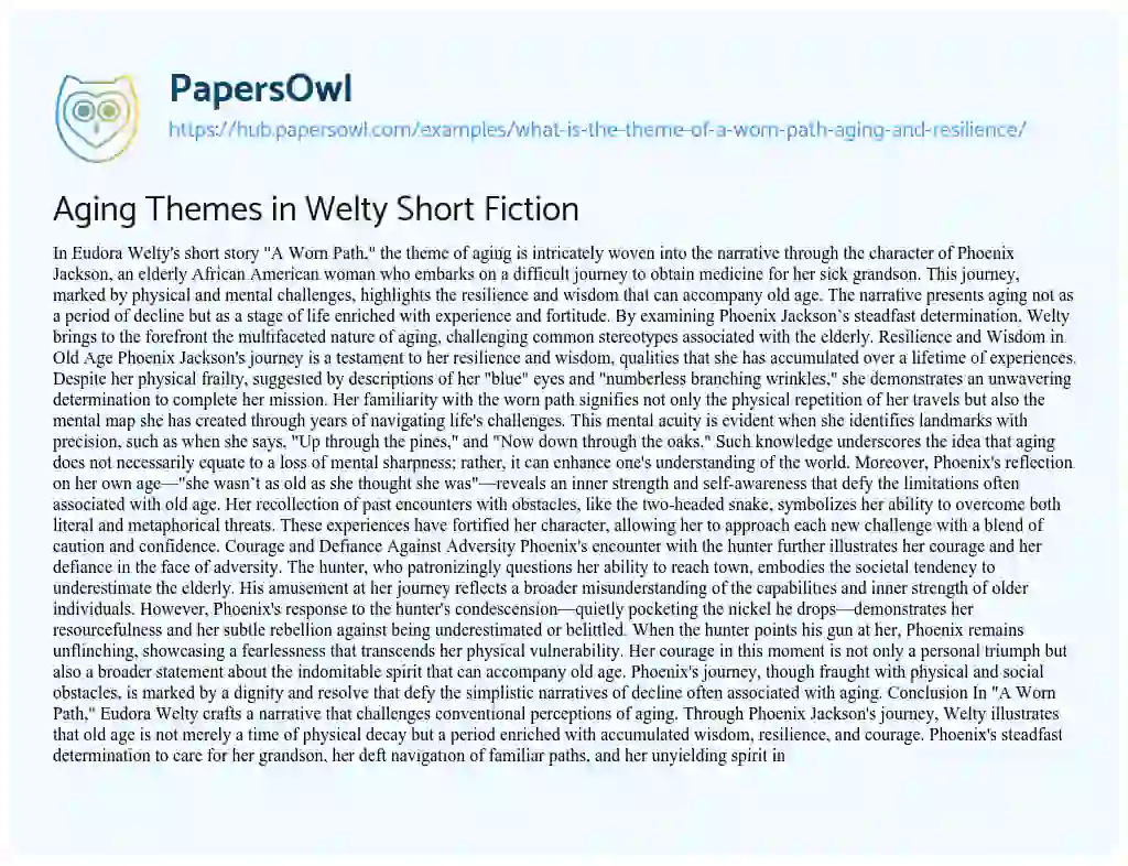 Essay on Aging Themes in Welty Short Fiction