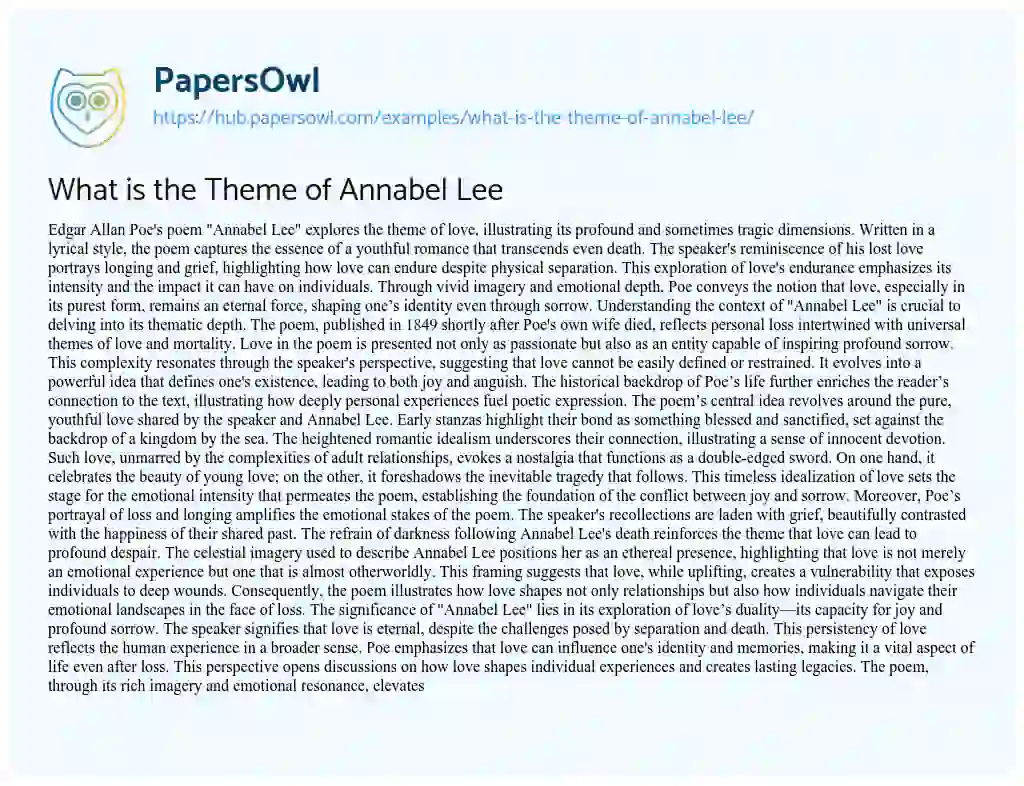 Essay on What is the Theme of Annabel Lee