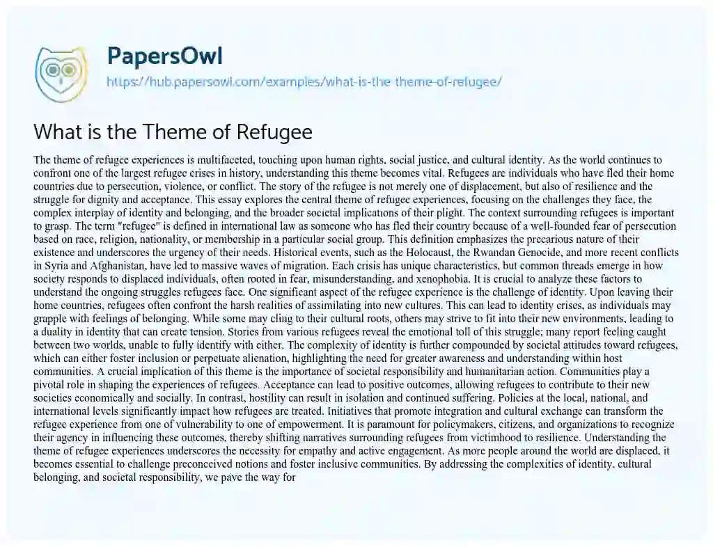 Essay on What is the Theme of Refugee