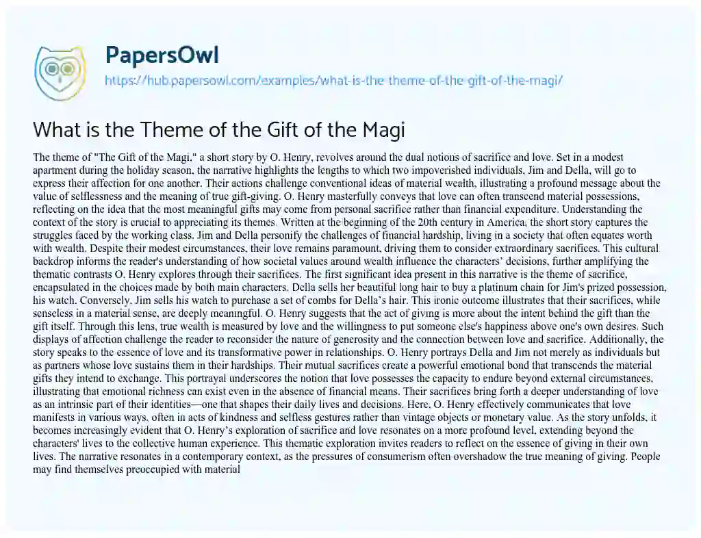 Essay on What is the Theme of the Gift of the Magi