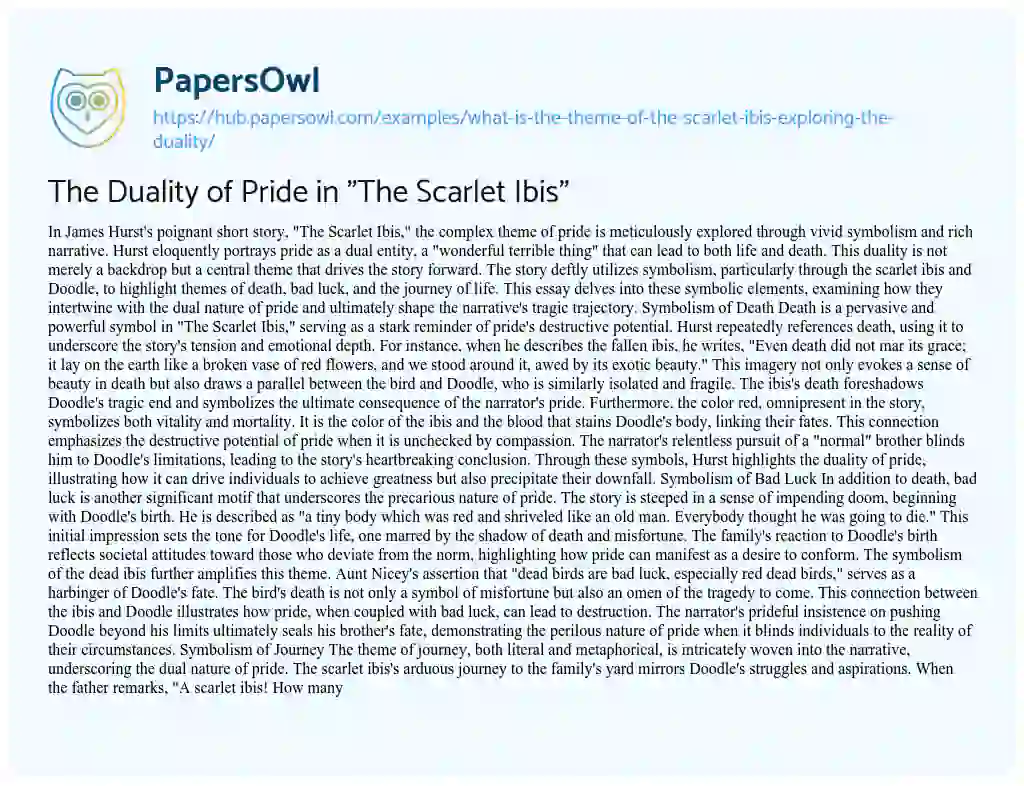 Essay on The Duality of Pride in “The Scarlet Ibis”