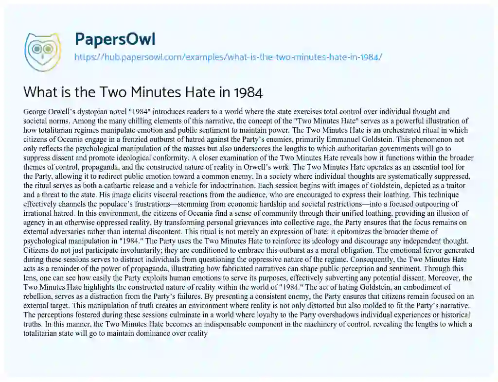 Essay on What is the Two Minutes Hate in 1984