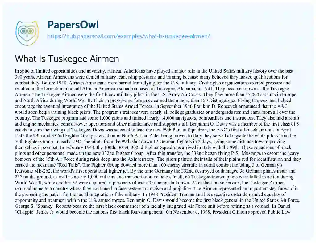 Essay on What Is Tuskegee Airmen