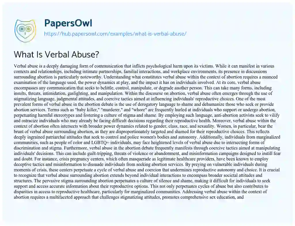 Essay on What Is Verbal Abuse?