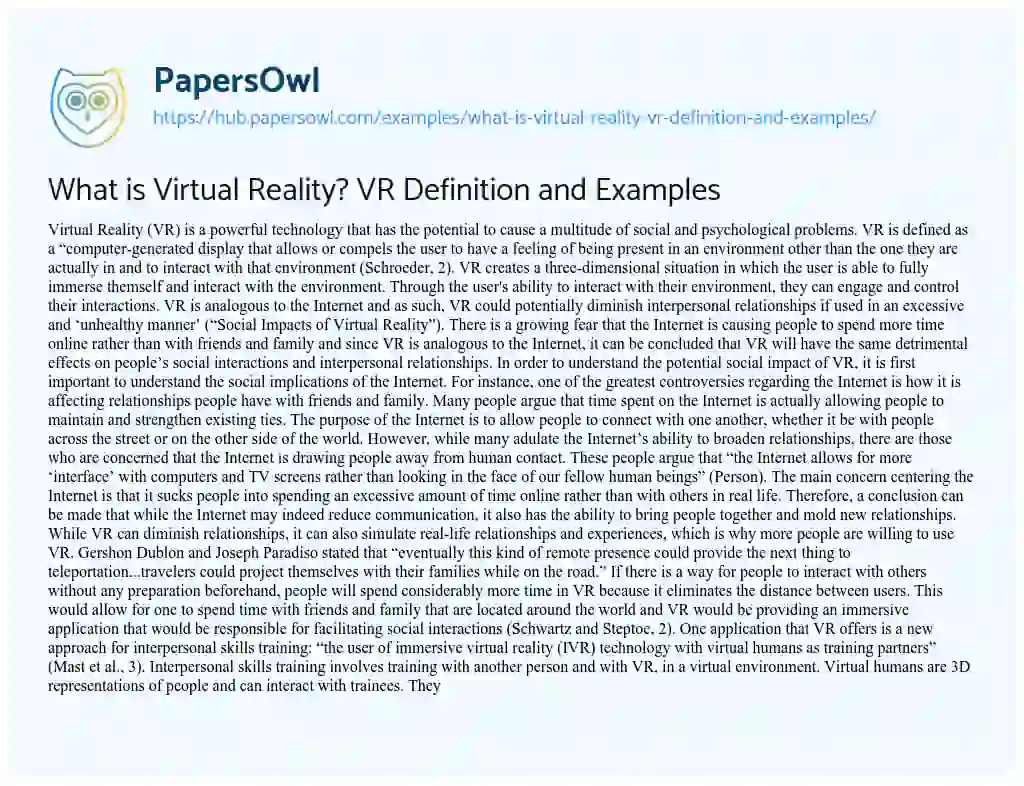 Essay on What is Virtual Reality? VR Definition and Examples