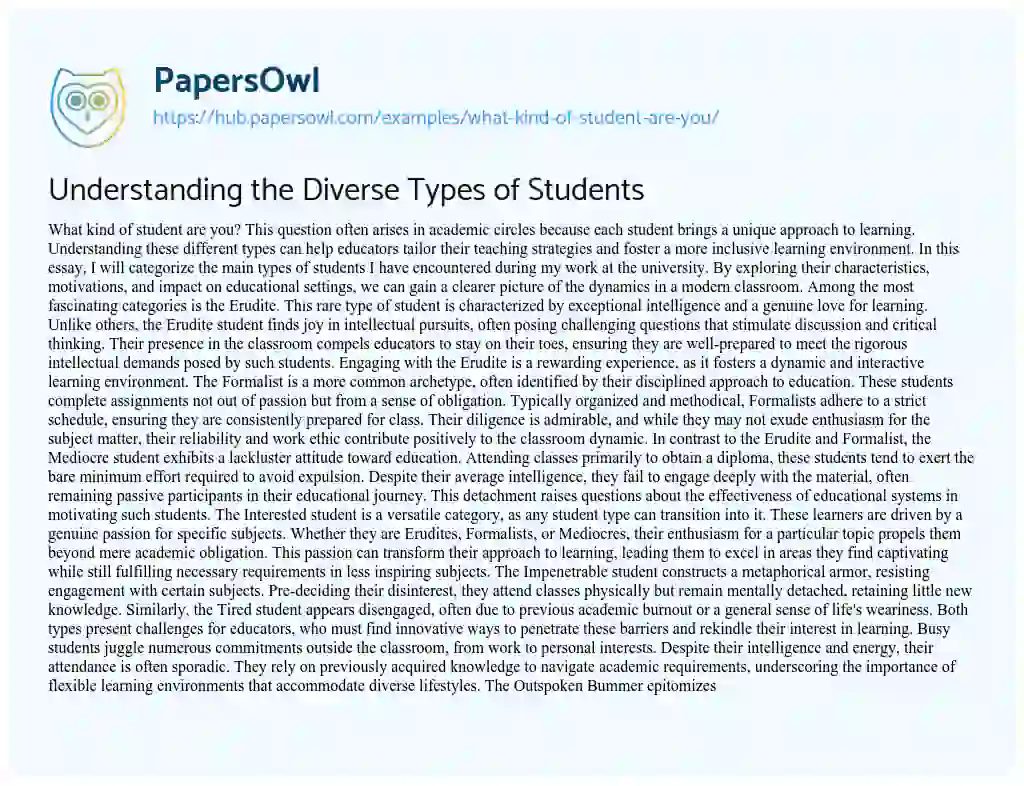 Essay on Understanding the Diverse Types of Students