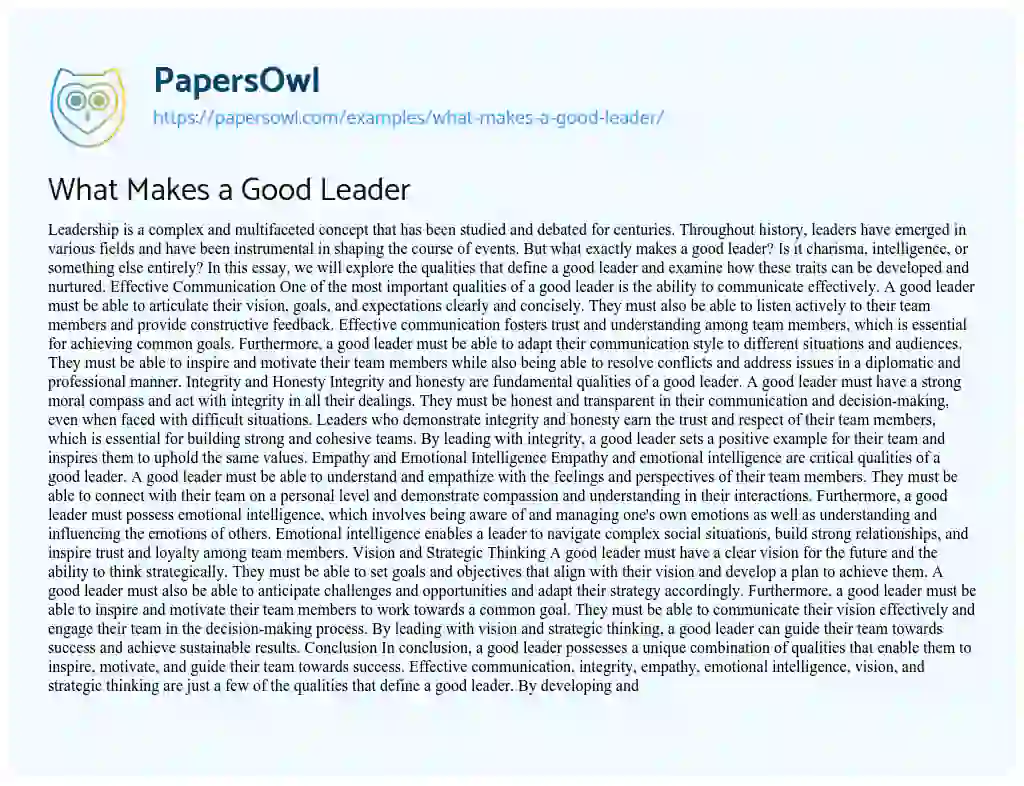 Essay on What Makes a Good Leader