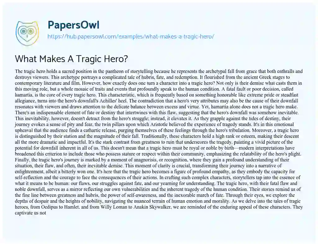 Essay on What Makes A Tragic Hero?