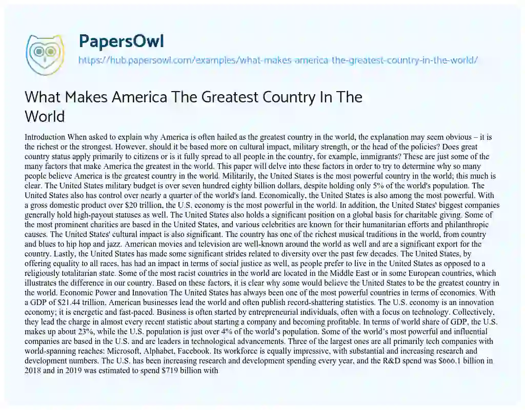 Essay on What Makes America The Greatest Country In The World
