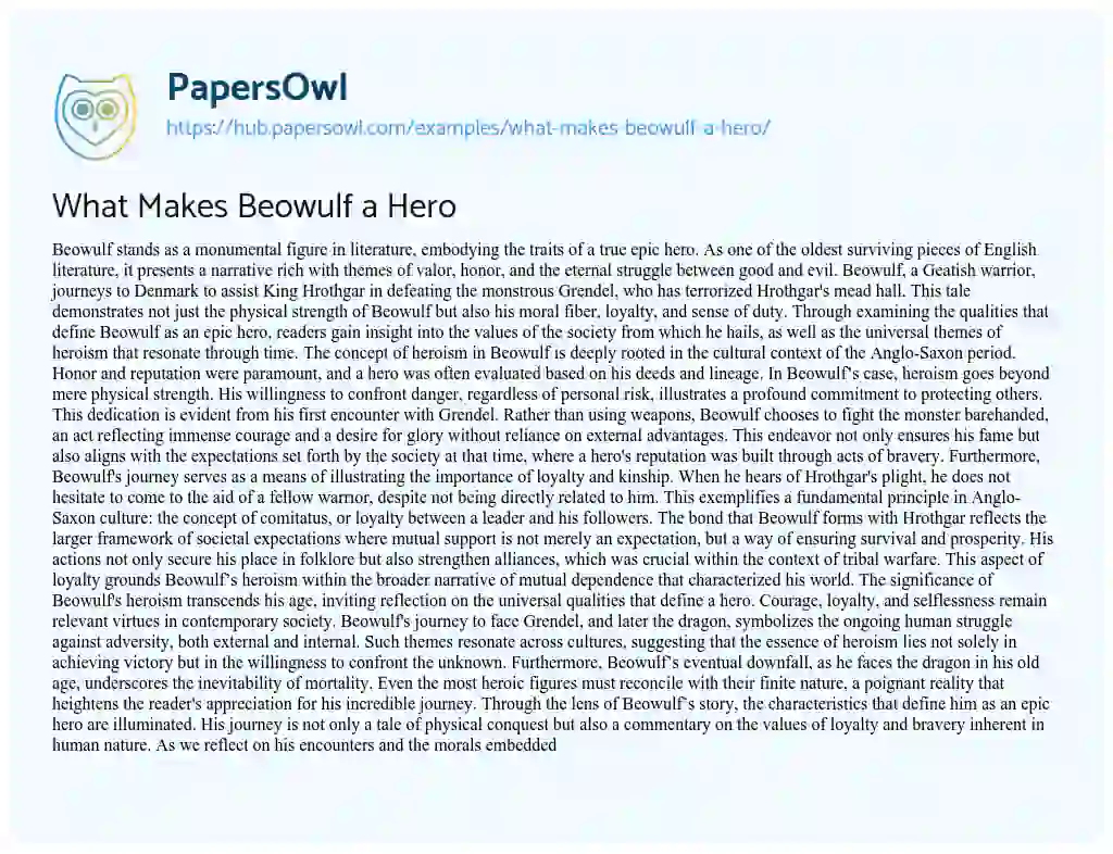 Essay on What Makes Beowulf a Hero