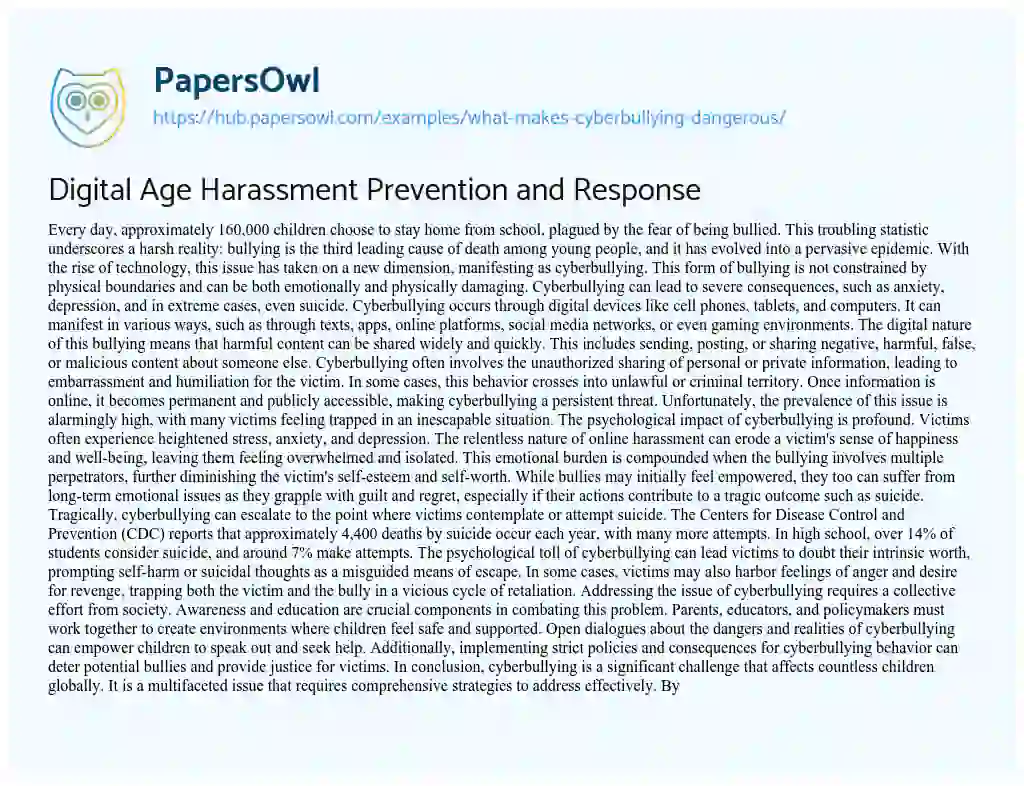 Essay on Digital Age Harassment Prevention and Response