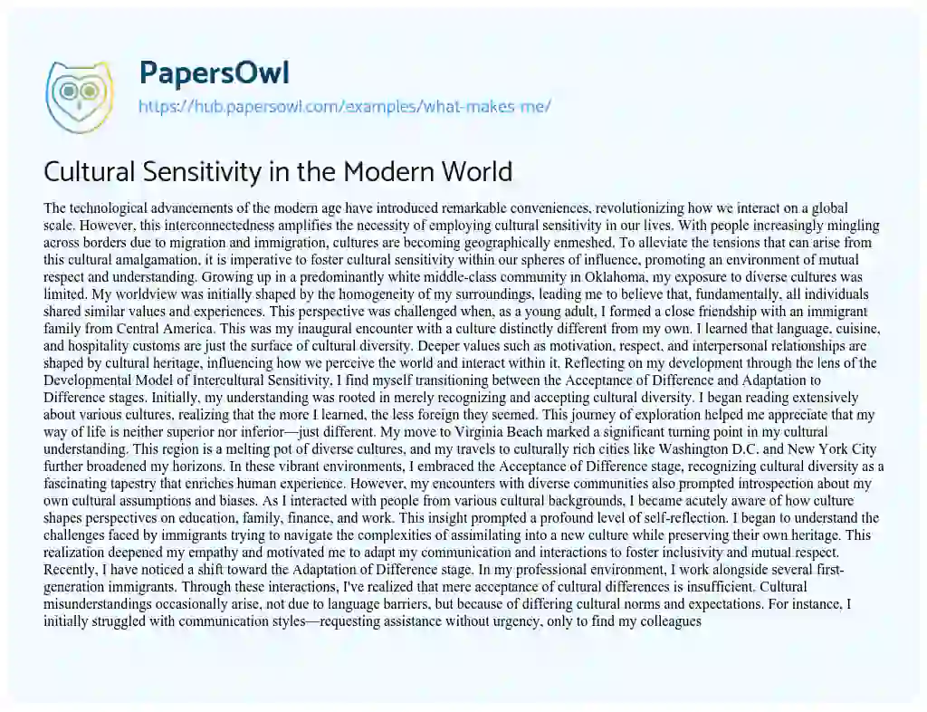 Essay on Cultural Sensitivity in the Modern World