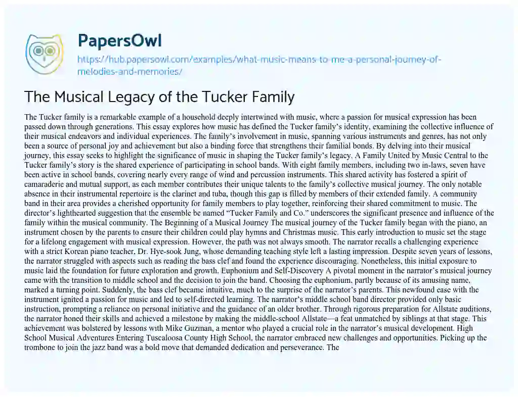 Essay on The Musical Legacy of the Tucker Family