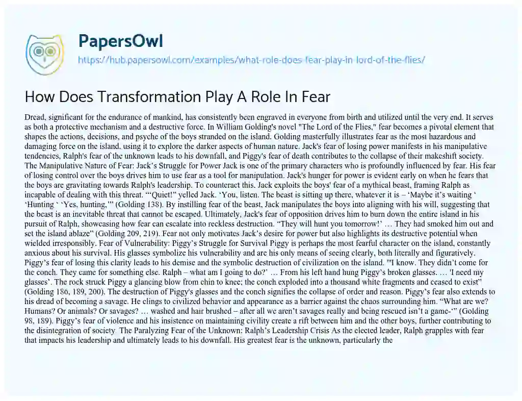 Essay on How Does Transformation Play A Role In Fear