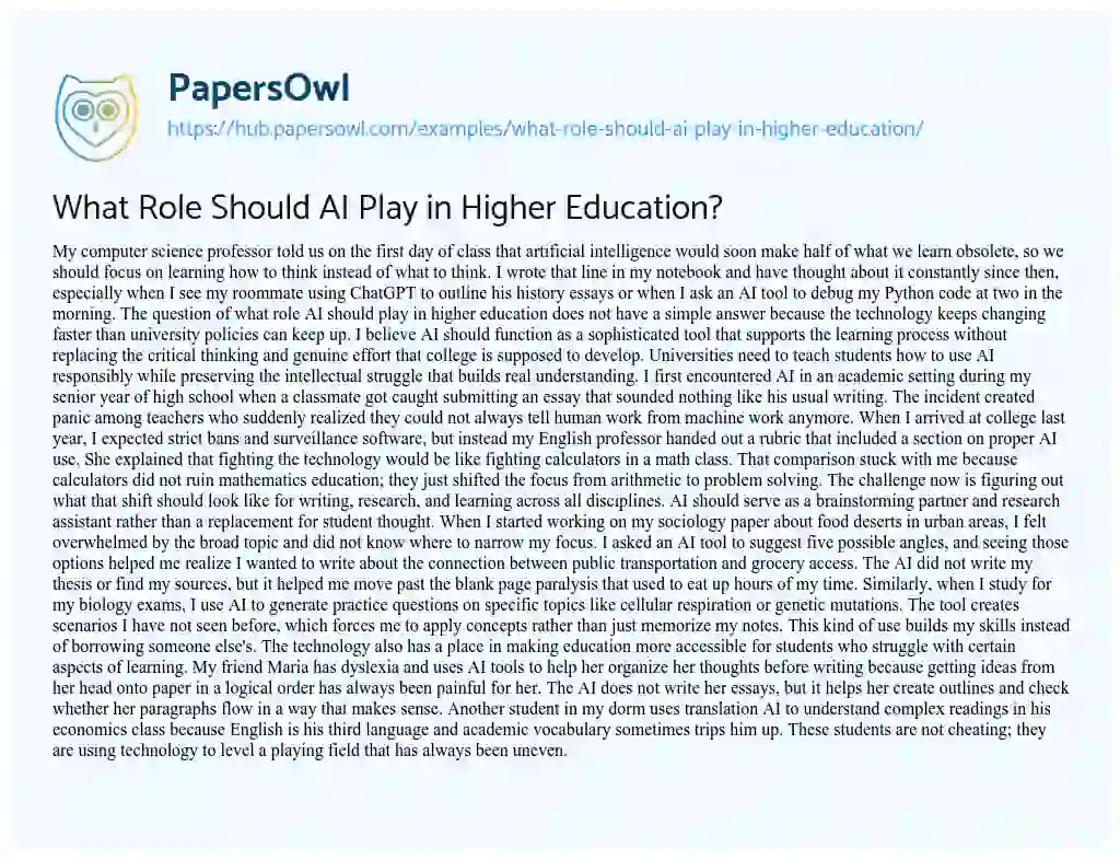 Essay on What Role Should AI Play in Higher Education?
