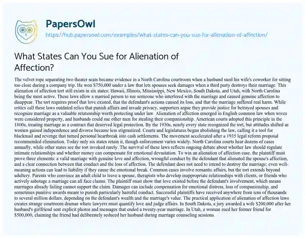 Essay on What States Can You Sue for Alienation of Affection?