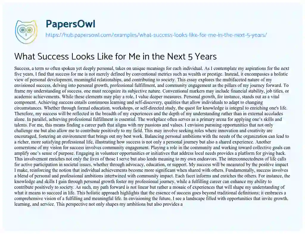 Essay on What Success Looks Like for Me in the Next 5 Years