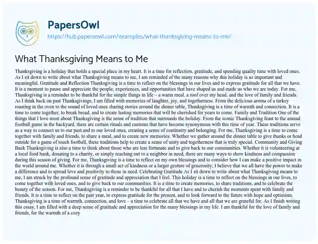 Essay on What Thanksgiving Means to Me
