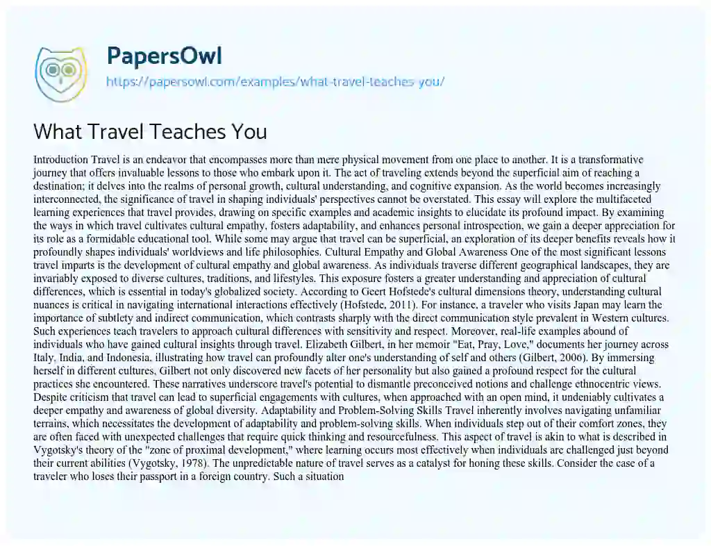 Essay on What Travel Teaches You