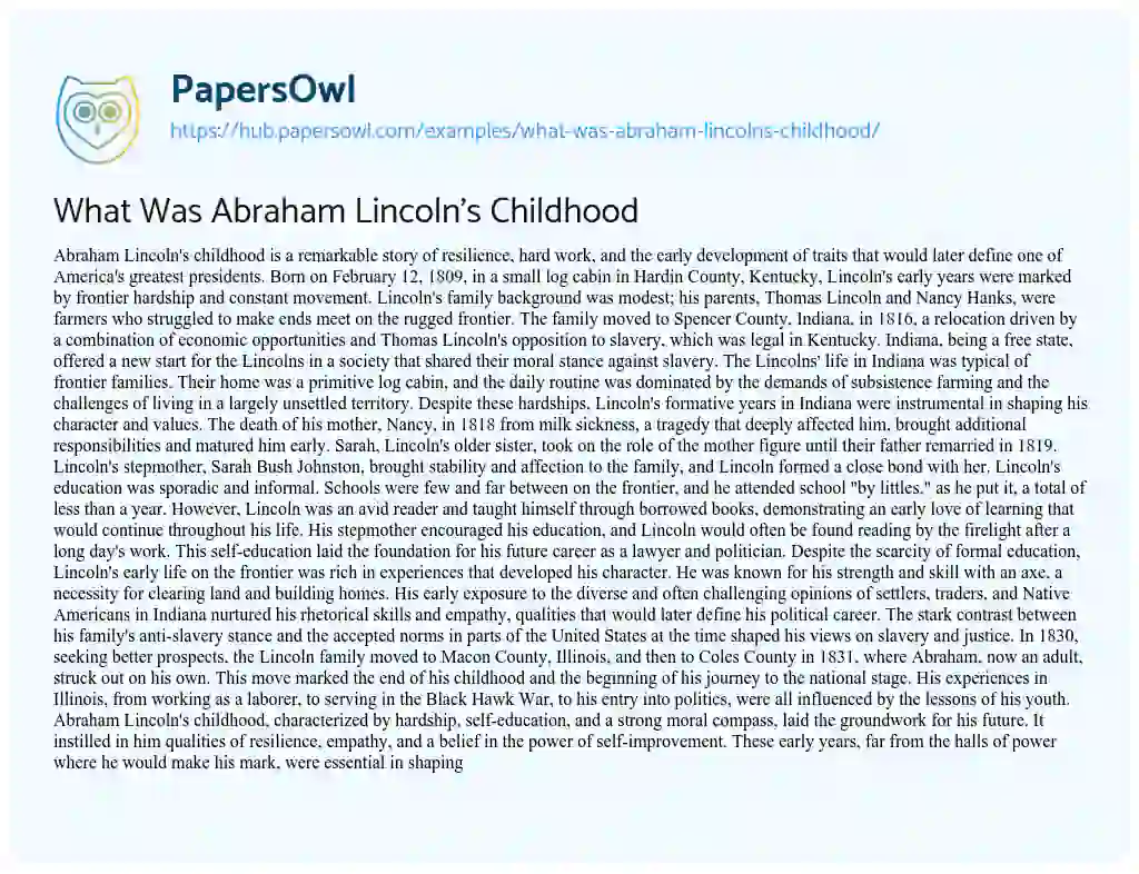Essay on What Was Abraham Lincoln’s Childhood