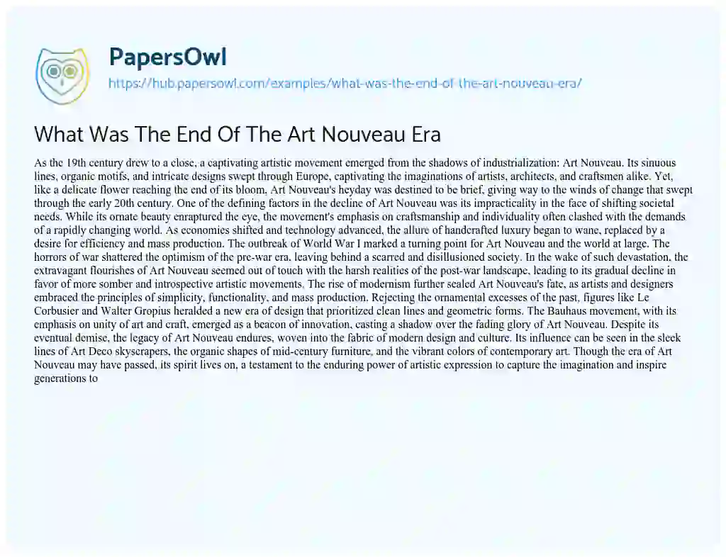 Essay on What Was The End Of The Art Nouveau Era