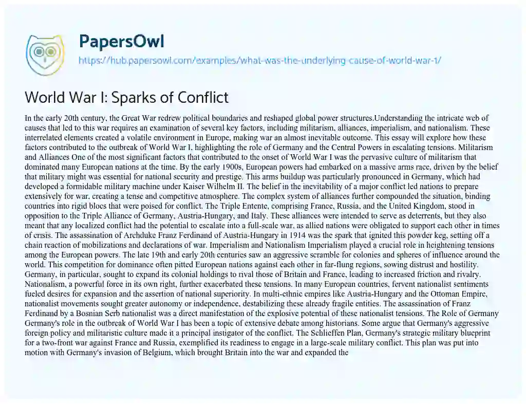 Essay on World War I: Sparks of Conflict