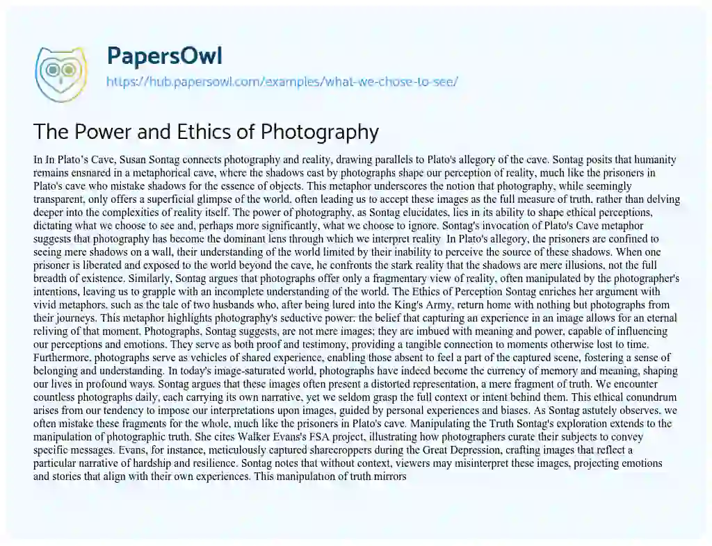 Essay on The Power and Ethics of Photography